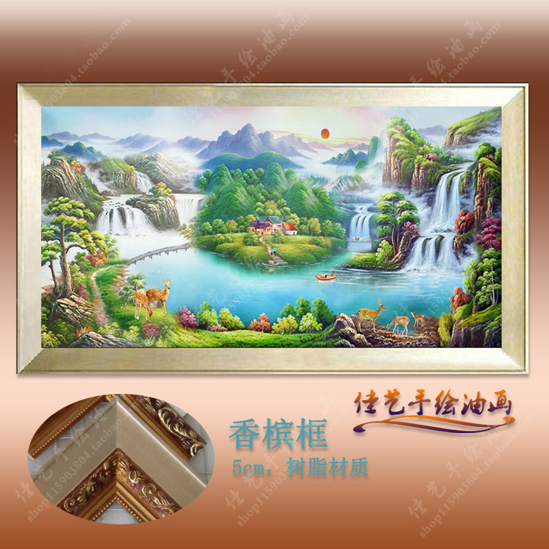 纯手绘五只小鹿聚宝盆风水油画客厅餐厅装饰画包邮促销图片