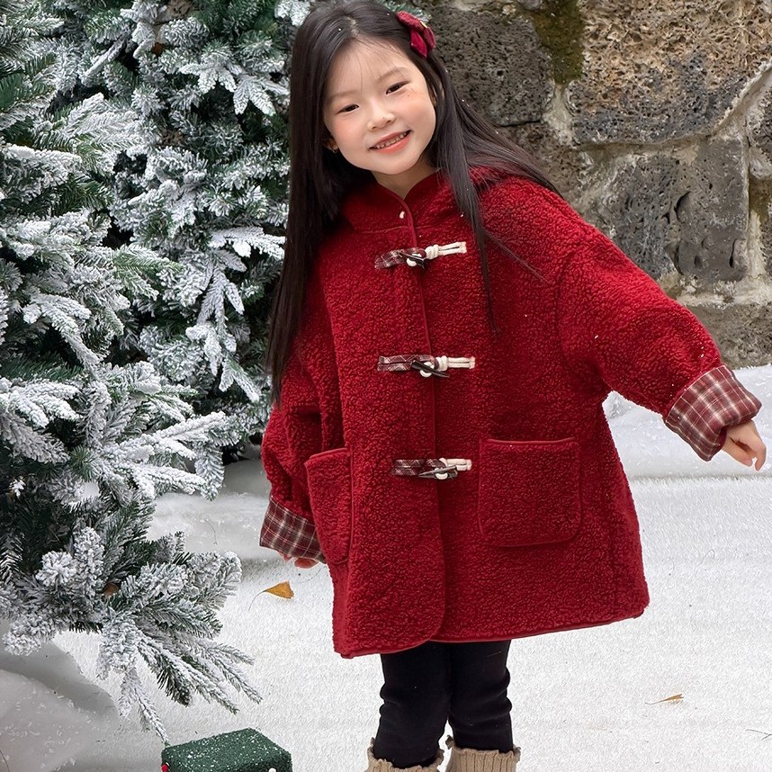 女中大儿童中长款毛绒保暖连帽外套小女孩洋气牛角扣新年装大衣,童装/婴儿装/亲子装,普通外套,淘宝优惠券,粉丝福利购,淘宝优惠卷