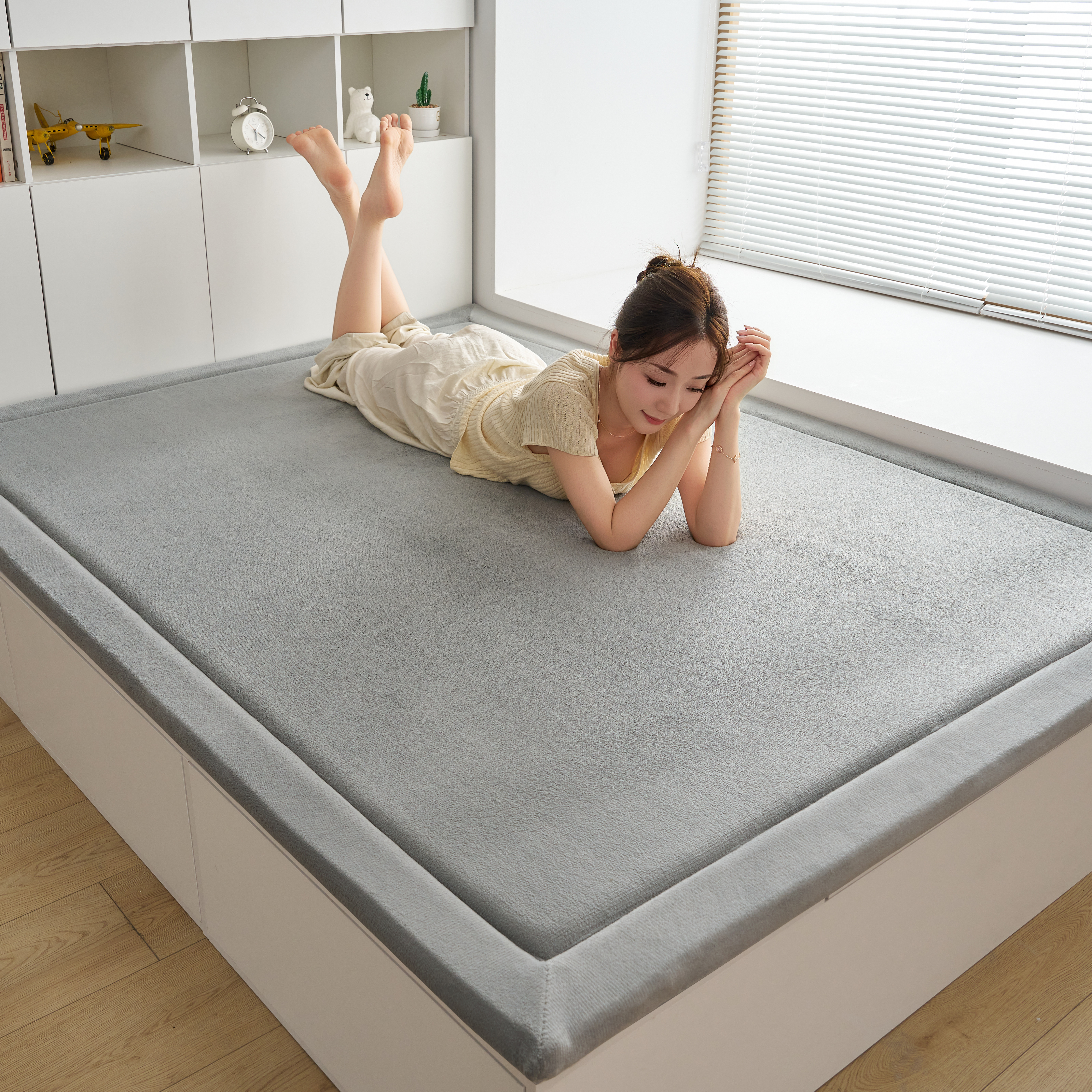 榻榻米地垫珊瑚绒卧室客厅加厚地毯飘窗垫床边儿童宝宝爬行垫定做