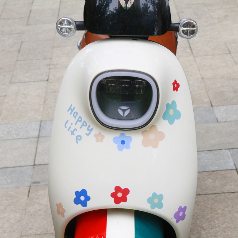 电动车贴纸彩色花朵网红装饰电瓶车贴画diy虚线防水防晒遮划痕