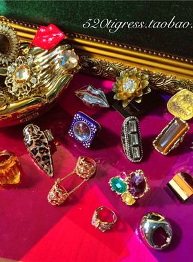 欧美小众复古宝石戒指铆钉