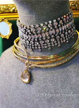 欧美小众镀18k复古水晶项圈吊坠