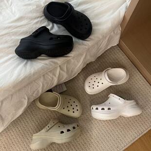 Crocs/卡骆驰洞洞鞋 小鲸鱼女EVA增高百搭厚底一脚蹬凉拖鞋206302