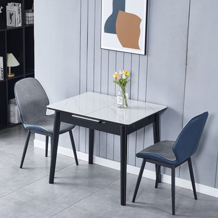 组合长方形餐桌意户型现代简约岩板餐桌椅可伸缩家用小式面轻奢亮