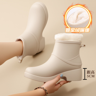 时尚成人外穿短筒雨鞋女款加绒保暖防滑厚底增高雨靴外穿水鞋胶鞋