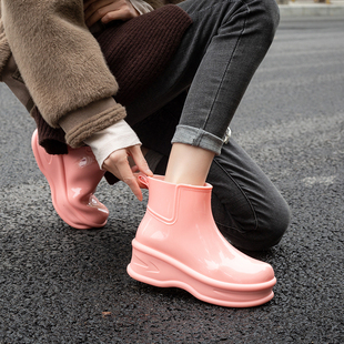 雨鞋女士时尚款外穿成人防滑胶鞋厚底内增高学生雨靴可爱短筒水鞋