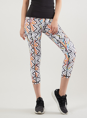 夏季七分瑜伽裤女紧身跑步印花运动裤提臀高腰健身裤弹力紧身裤