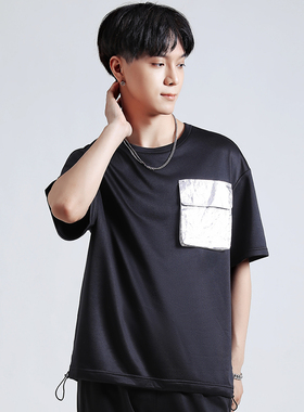 春秋新款男子短袖休闲运动时尚潮流拼接T恤 厚T恤