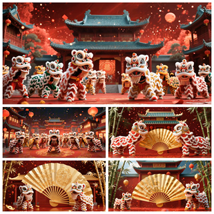 中国风 醒狮 狮子喜庆热闹系列视频素材 舞狮 S6489