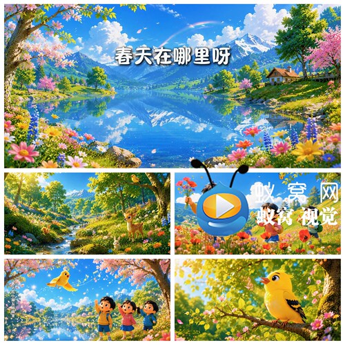 S7743《春天在哪里》春暖花开经典儿童歌曲MVLED大屏背景视频素材
