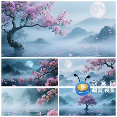 S6722《芳菲蔓影月明中》紫薇花开国风 舞蹈节目演出背景视频素材