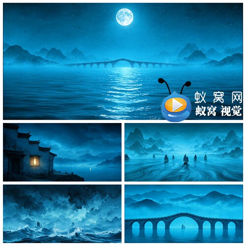 S7760《母亲桥》荷花奖 水墨风 暗调舞蹈舞美LED大屏背景视频素材