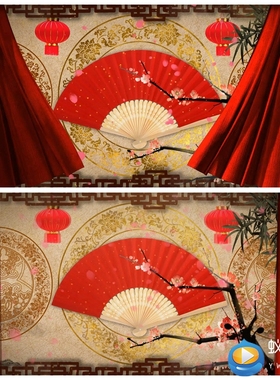 S1737 中国风八屏扇 说学逗唱相声小品戏曲京剧舞LED背景视频素材
