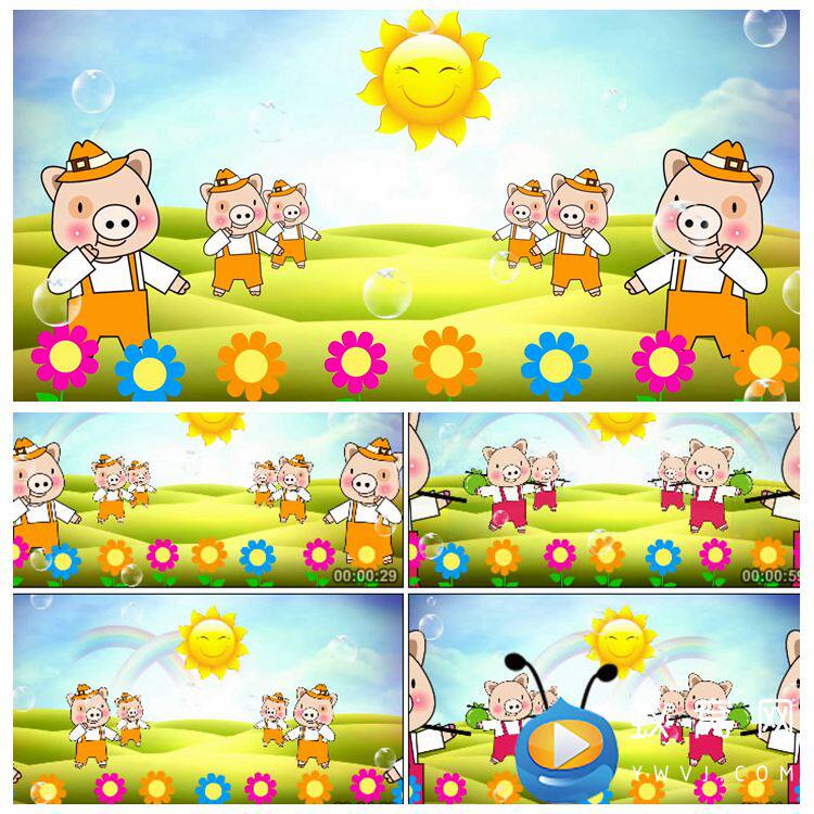s3186 小猪吃的饱饱 少儿卡通 晚会舞台舞美led动态背景视频素材