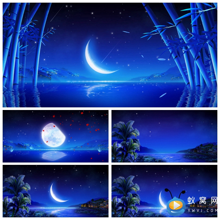 S1187 苗族 舞蹈月亮夜晚月光倒影月亮 弯弯LED背景视频素材制作