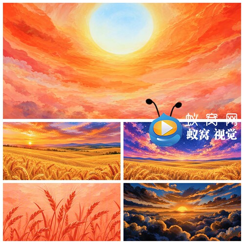 S8081《在希望的田野上》 油画风 丰收田园 舞蹈舞美背景视频素材