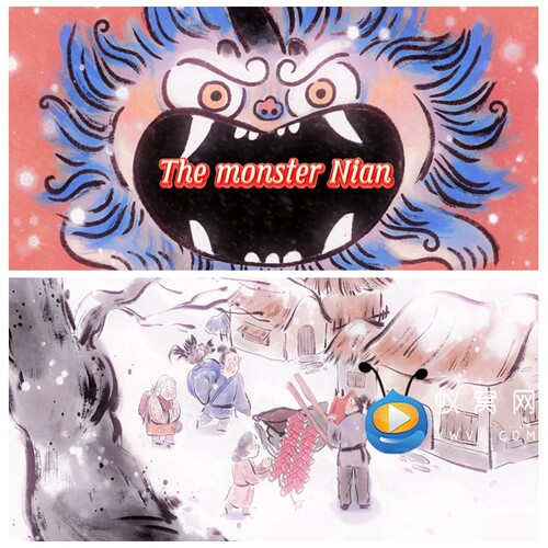 S5640《The monster Nian》年兽 英语故事 朗诵 演讲LED 视频素材