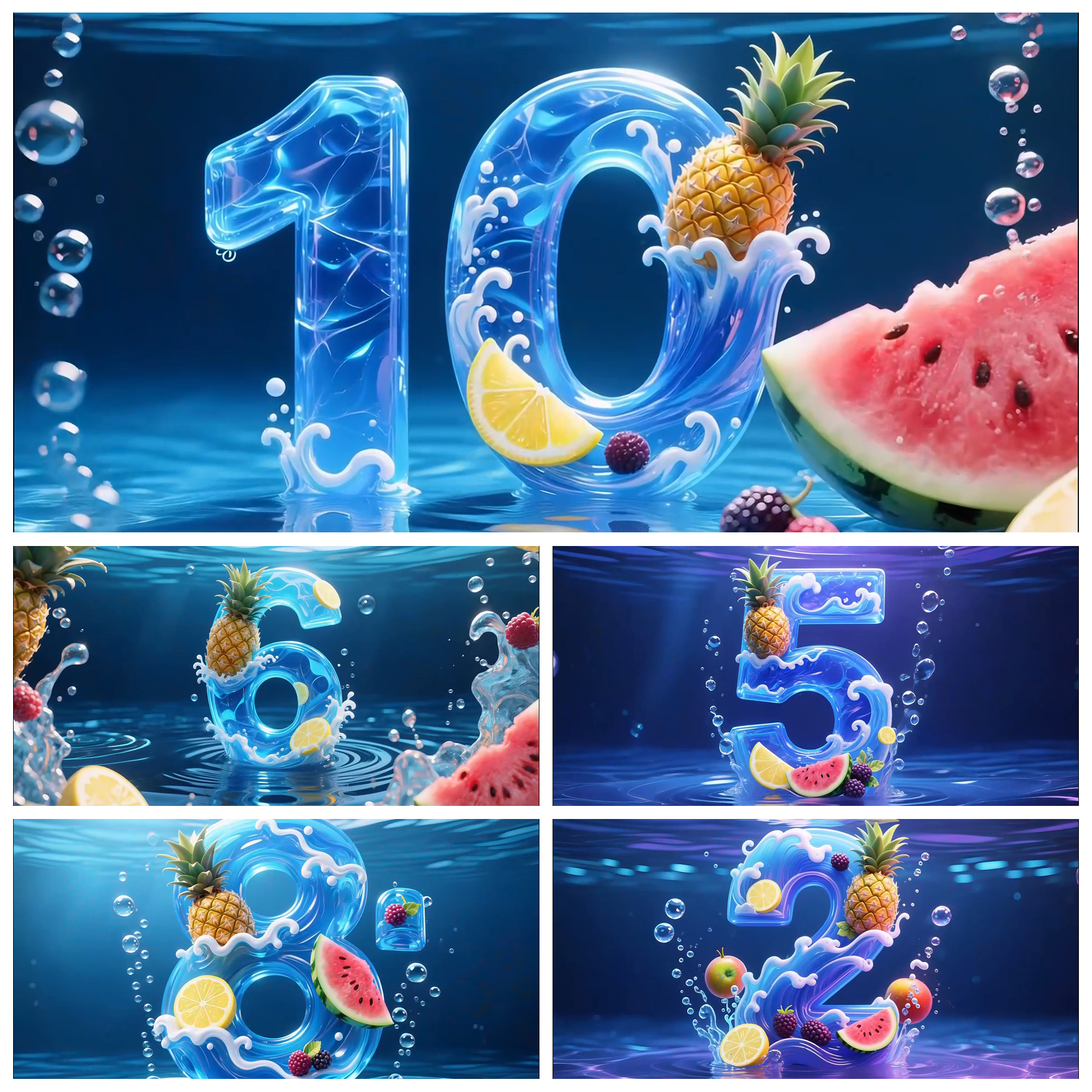 S6645 夏天 游泳馆 夏日 水果 游泳派对10秒倒计时 开场视频素材