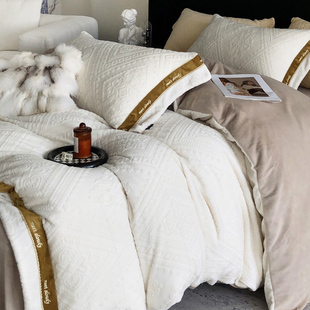轻奢欧式 秋冬纯色牛奶绒大提花床上四件套双人床保暖加厚床单被套