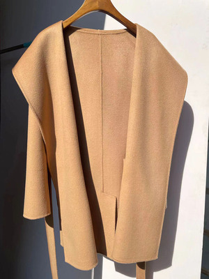 高支羊毛羊绒连帽大衣