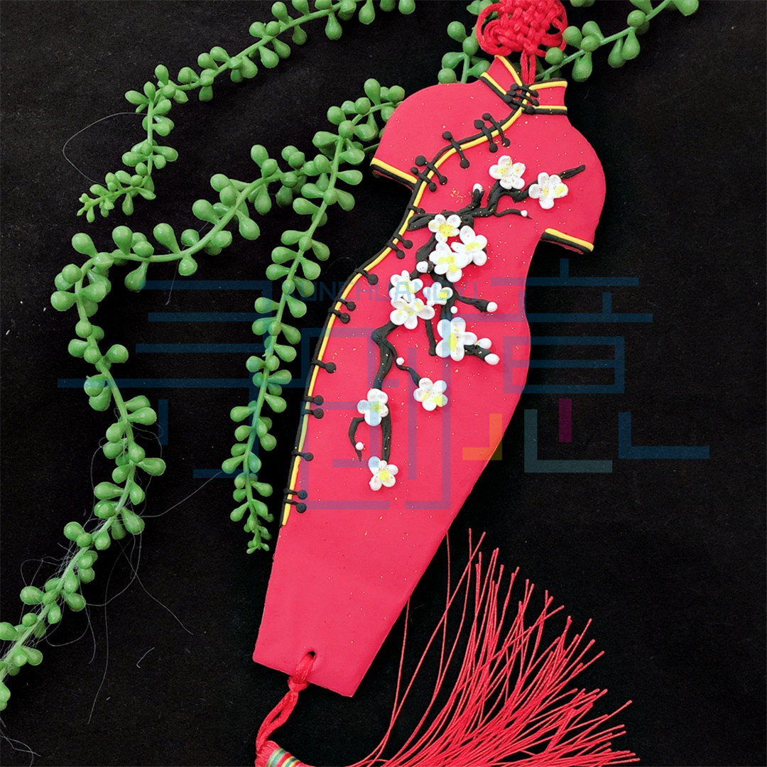 【旗袍红底白梅款材料包】超轻粘土白胚成品寻创意美术手工材料库