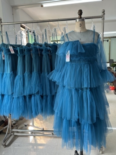 沐风少女Vintage影楼网红款蓝色蛋糕裙套装礼服