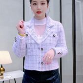 女装 格子常规款 加厚上衣 保暖短外套小香风韩版 气质时尚 修身 女短款