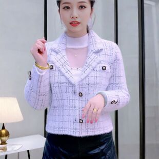 修身 女装 女短款 气质时尚 加厚上衣 保暖短外套小香风韩版 格子常规款