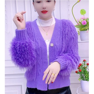 毛衣针织开衫 2025秋冬女士v领慵懒风减龄宽松软糯纯色上衣外套