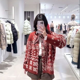 2026春新复古撞色提花宽松开衫 新年着装 上衣毛针织衫 奢定SHX