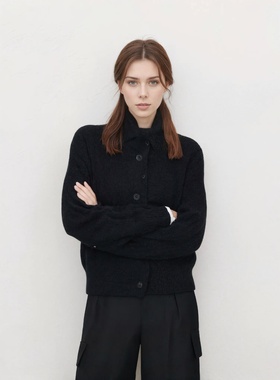 【奢定SHX】2025冬新海军领含羊毛摩卡棕堆堆领高领毛衣针织开衫