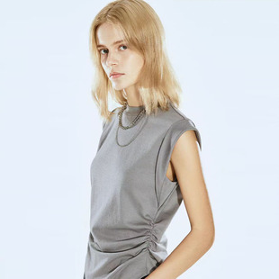 【商场同款】SHXYUE修身不等式2024夏设计感新款三醋酸无袖针织衫