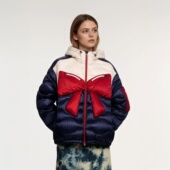 奢定SHX 2025冬季 新款 连帽撞色设计经典 蝴蝶结户外羽绒服女