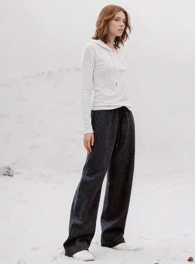 【奢定SHX】2025年冬季新品运动保暖宽松毛呢休闲百搭时尚弯刀裤