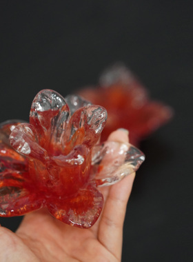 「孤品」 一枚橙玻璃花朵琉璃摆件样板房售楼部家居饰品压书摆件