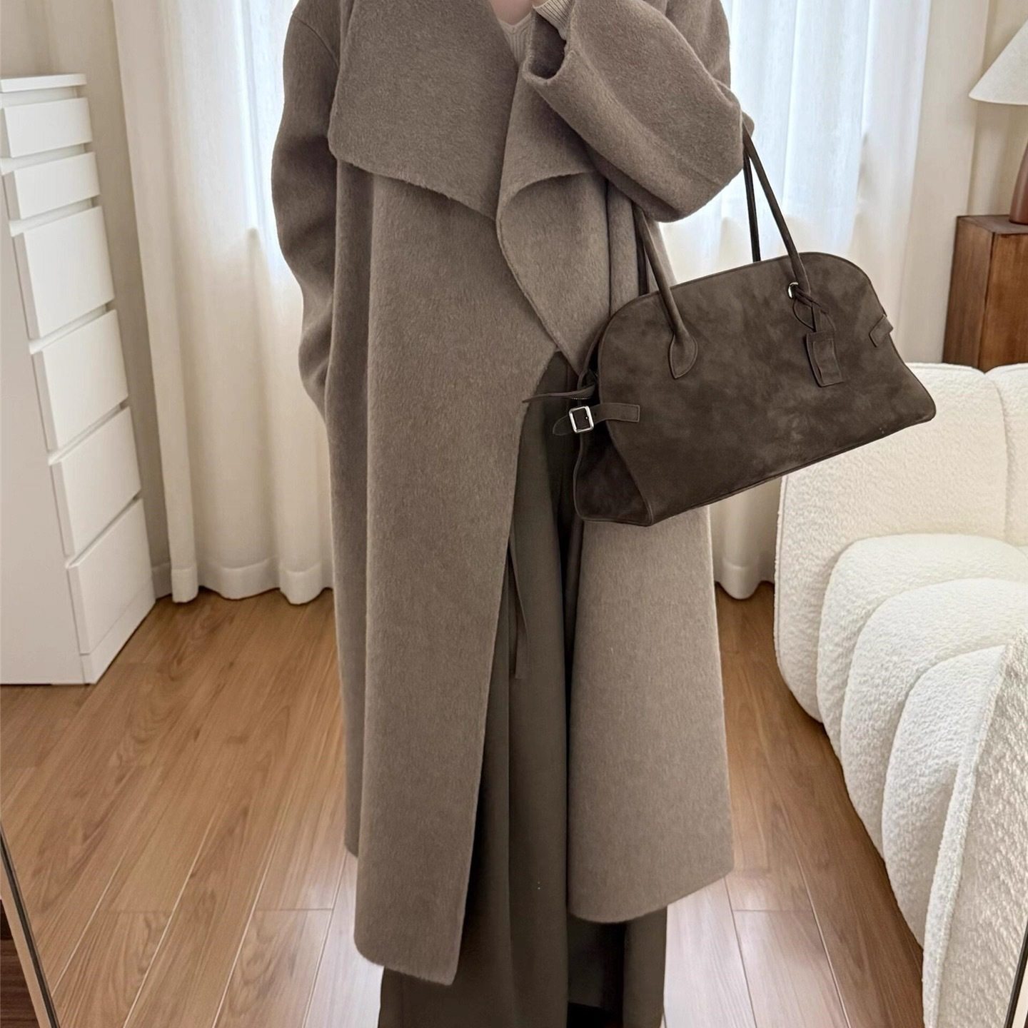 双面羊毛中长款大衣大翻领休闲羊毛呢子外套女配腰绳2025冬季新款,女装/女士精品,羽绒服,淘宝优惠券,粉丝福利购,淘宝优惠卷