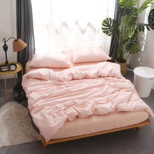 全棉四件套纯白色日式水洗棉床单款床品纯棉裸睡1.8m床笠款套件u.