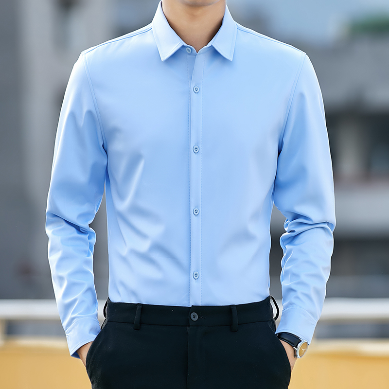 男士加绒加厚长袖衬衫纯色免烫