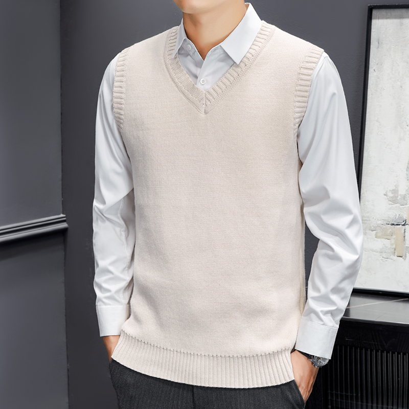 秋冬季V领纯棉保暖针织马甲背心