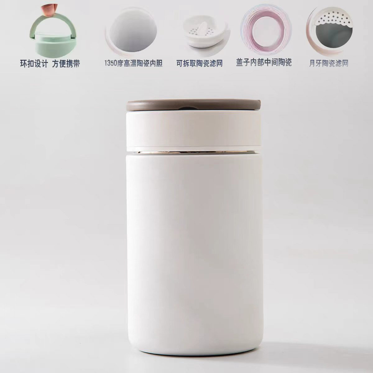 陶瓷内胆保温杯大容量泡茶中药便携双层过滤茶漏骨瓷车载咖啡水杯