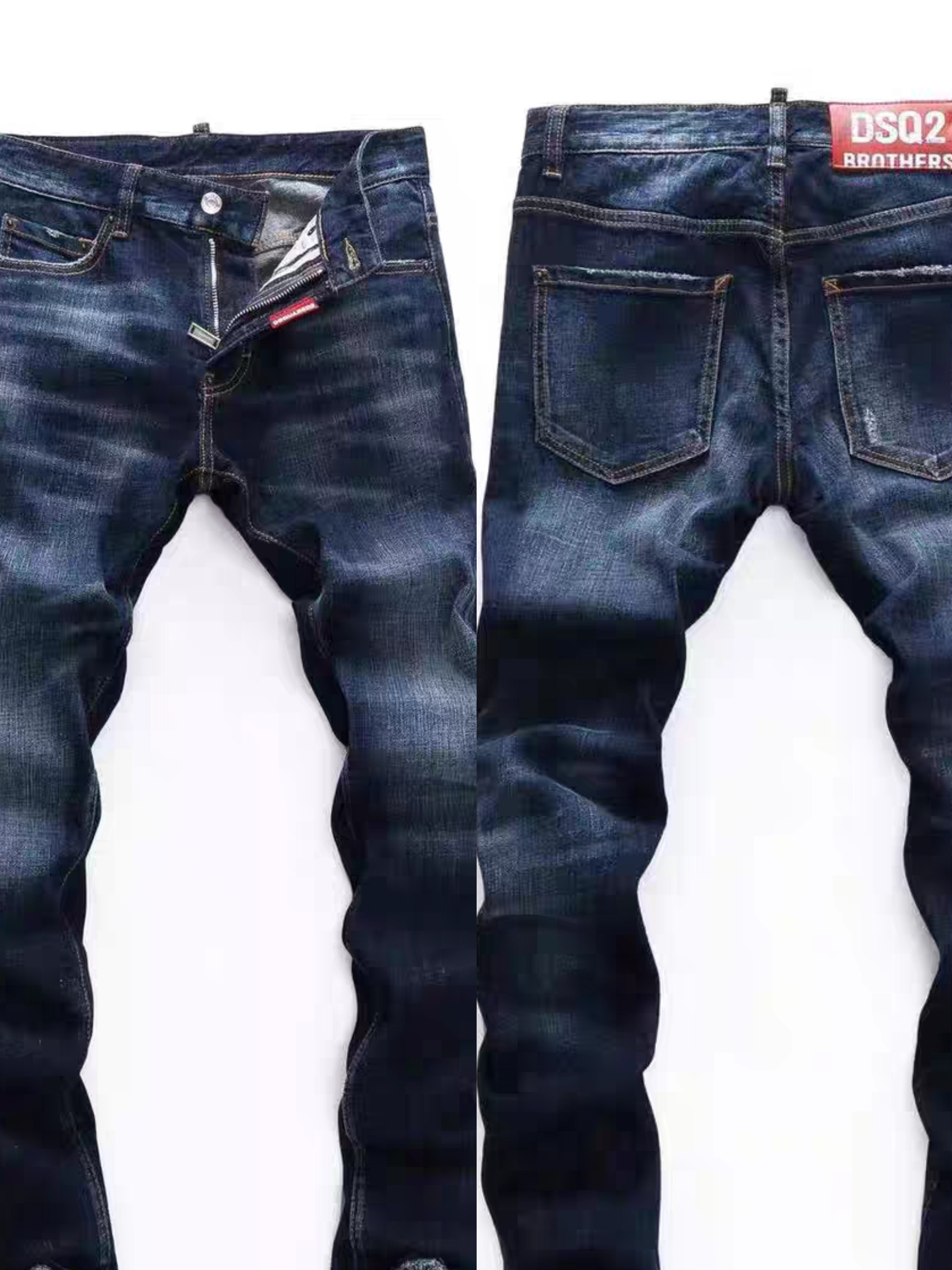 男装秋季新品欧美时尚商务休闲简约经典深蓝修身男士小脚D2牛仔裤