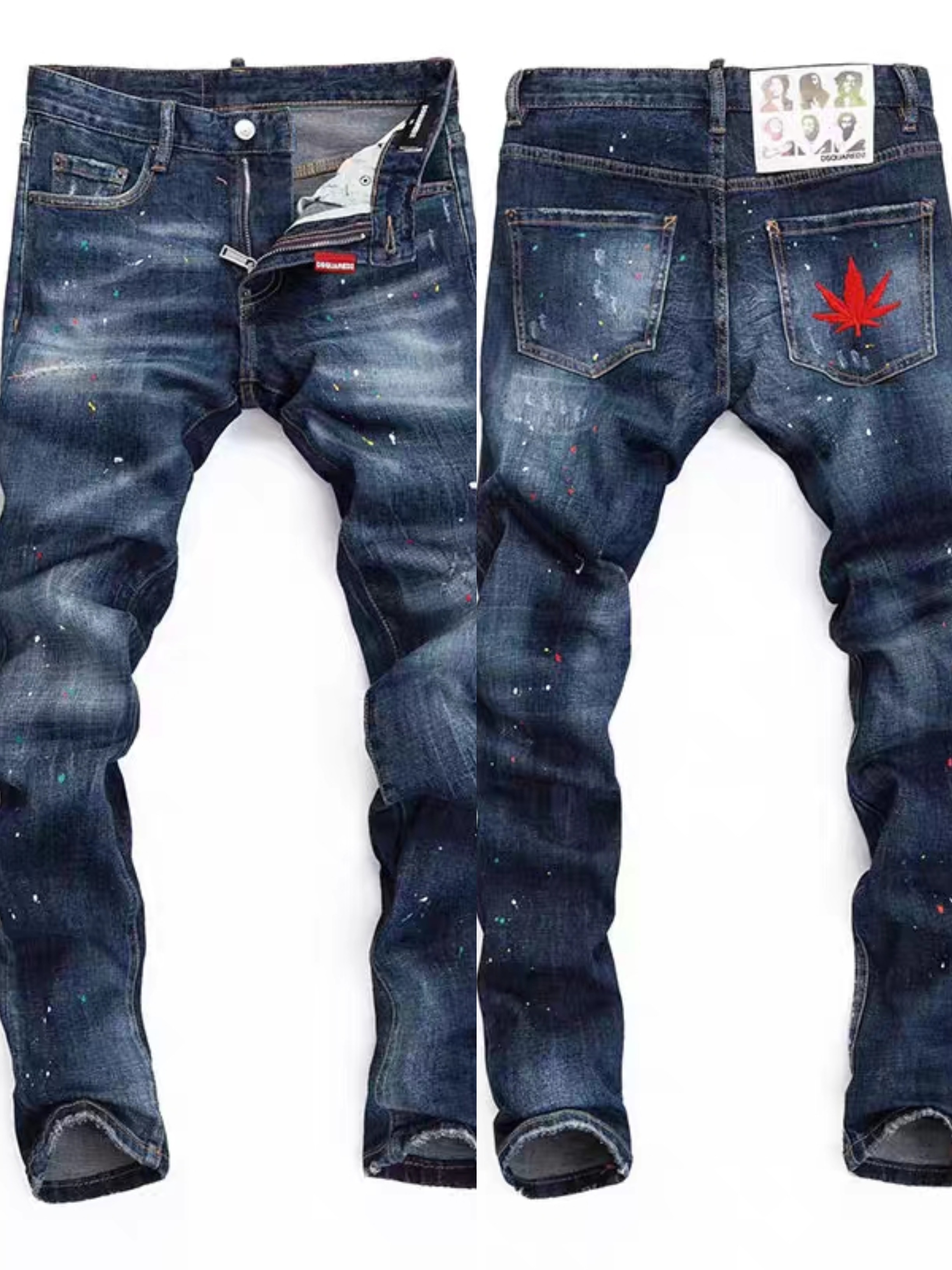 24春秋款新品潮流时尚泼墨油漆修身时尚百搭青年小直筒d2牛仔裤男