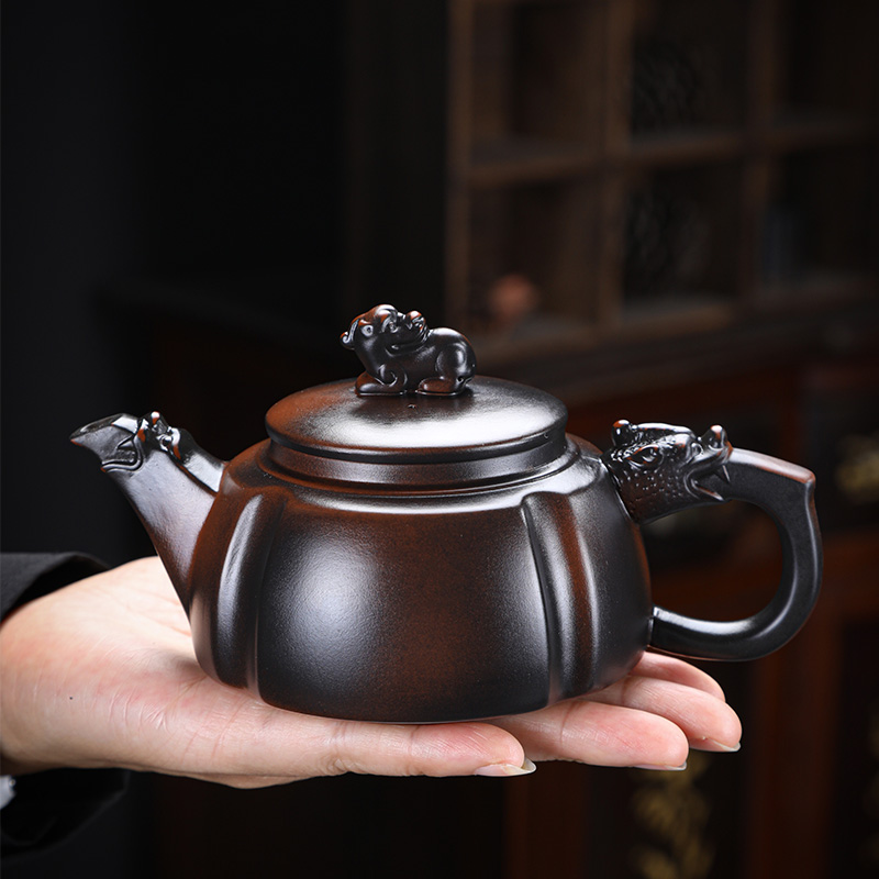 紫陶壶凤鸣泡茶壶家用手工复古陶瓷功夫茶具新款建水茶水分离单壶