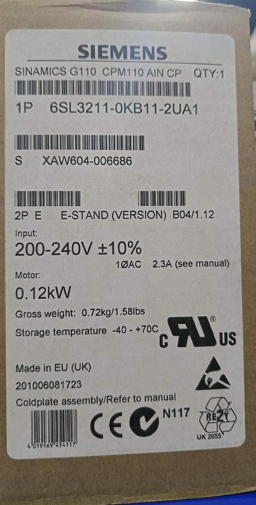 6SL3211-0KB11-2UA1 西门子备件交流驱动全新