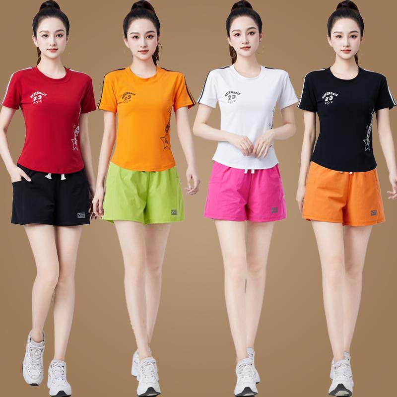 短袖跑步健身舞蹈服广场舞服装短裤运动套装女休闲 跳舞衣夏季新,运动/瑜伽/健身/球迷用品,广场舞套装,淘宝优惠券,粉丝福利购,淘宝优惠卷