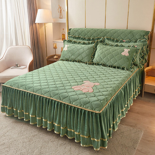 牛奶绒床裙保暖防滑夹棉加厚