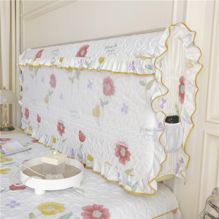 全棉公主风床头罩全包夹棉加厚纯棉防尘保护套1.5m1.8m软包靠背套