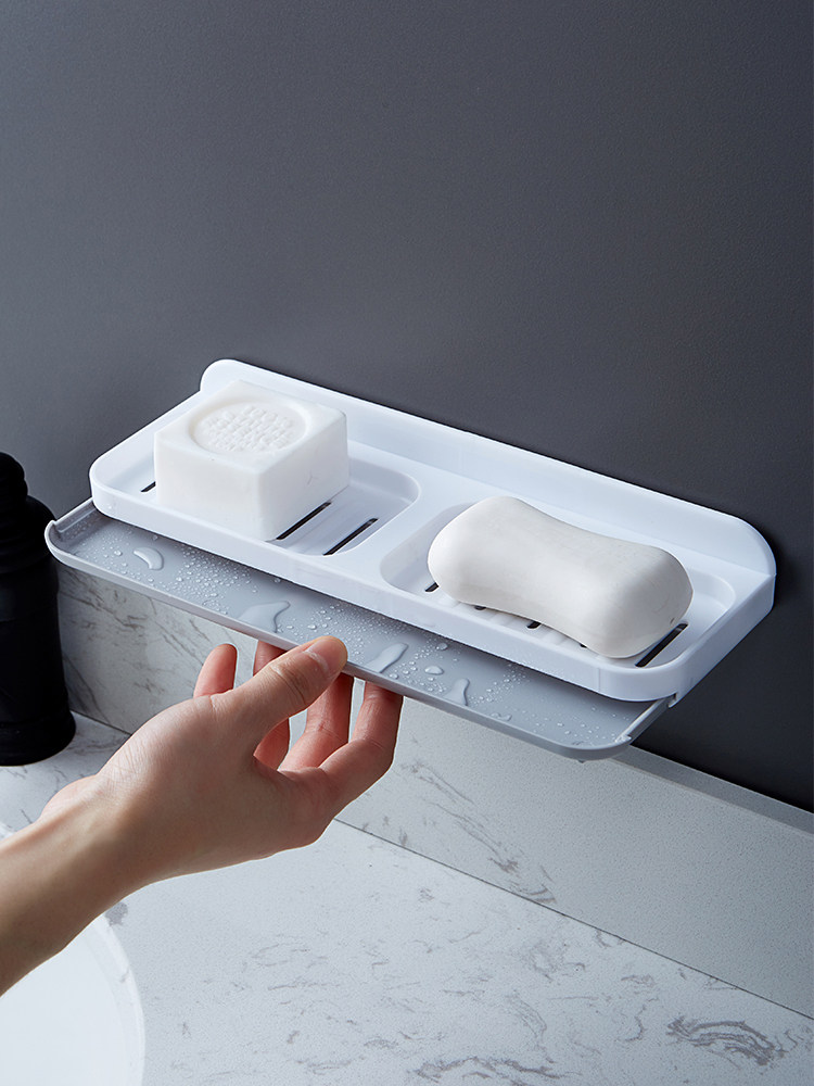 沥水肥皂盒壁挂香皂架家用塑料创意卫生间双层皂托免打孔肥皂架子