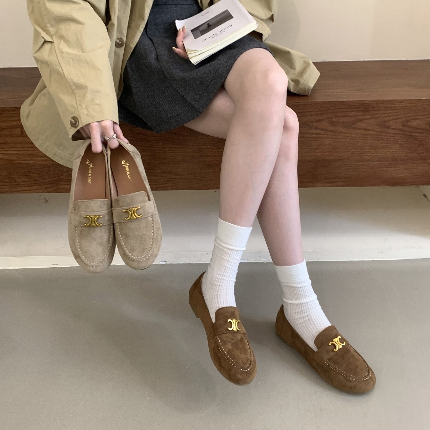 ANDEALGIRL软底豆豆鞋平底渔夫单鞋女浅口气质一脚蹬软底乐福鞋女,女鞋,浅口单鞋,淘宝优惠券,粉丝福利购,淘宝优惠卷