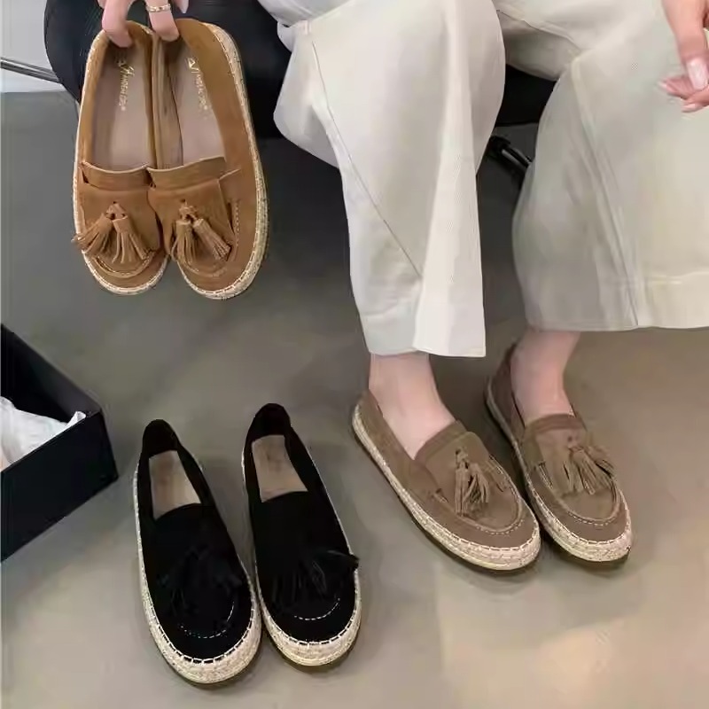 一脚蹬流苏磨砂皮懒人鞋平底